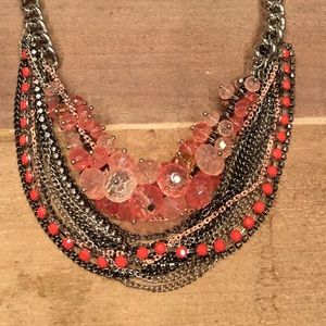 Chunky silver necklace with pink stones